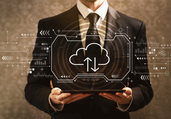 Cloud computing with businessman